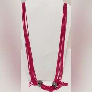 Vintage Fuchsia Multi Chain 32” Necklace with 2 Gun Metal Beads